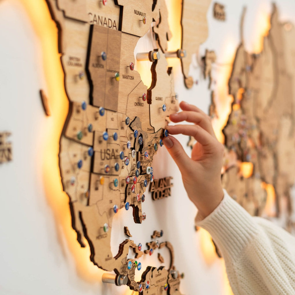 Wooden 3D LED World Map — Glow Light Wall Art