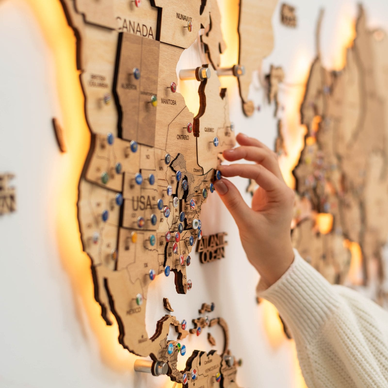 Wooden 3D LED World Map — Glow Light Wall Art