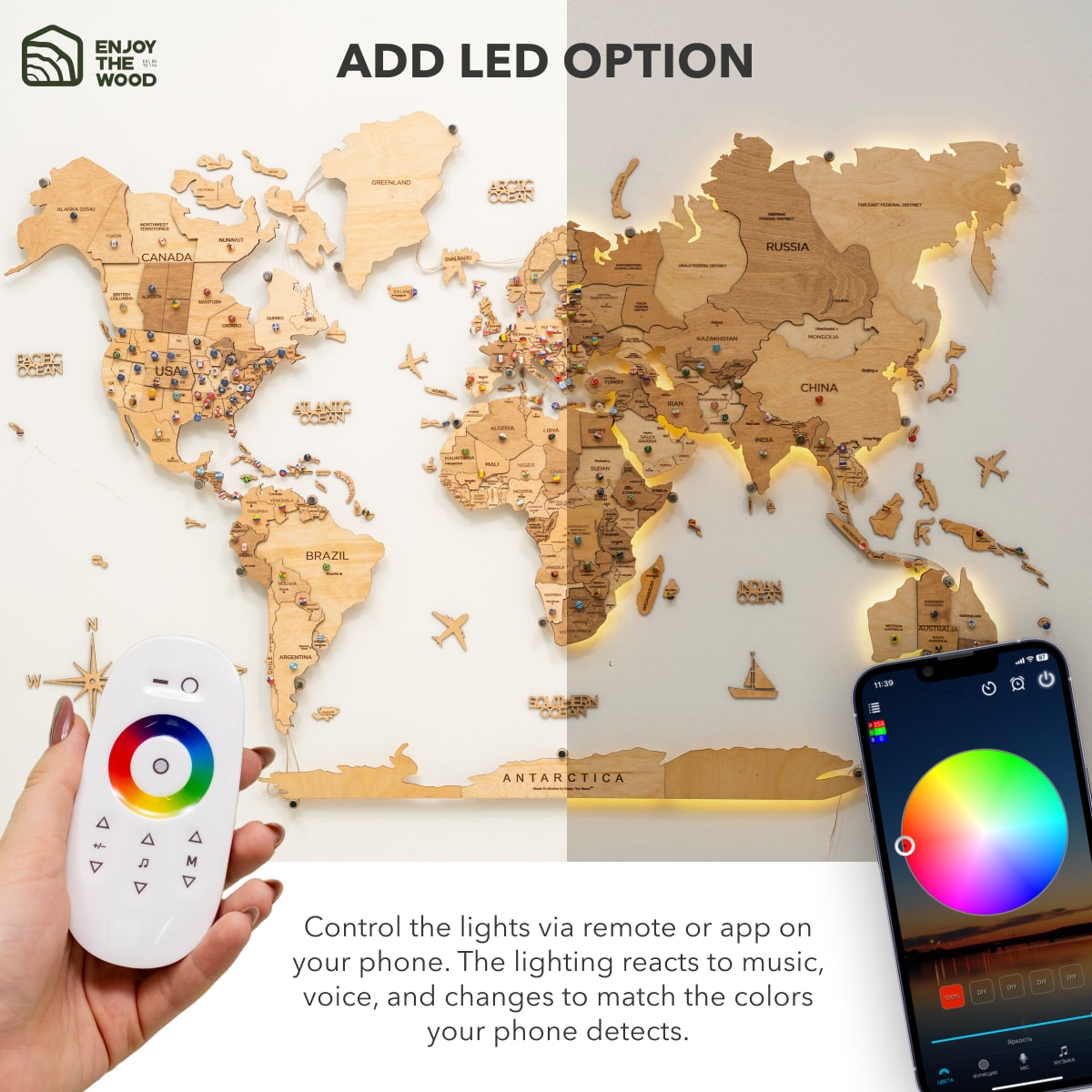 Wooden 3D LED World Map — Glow Light Wall Art