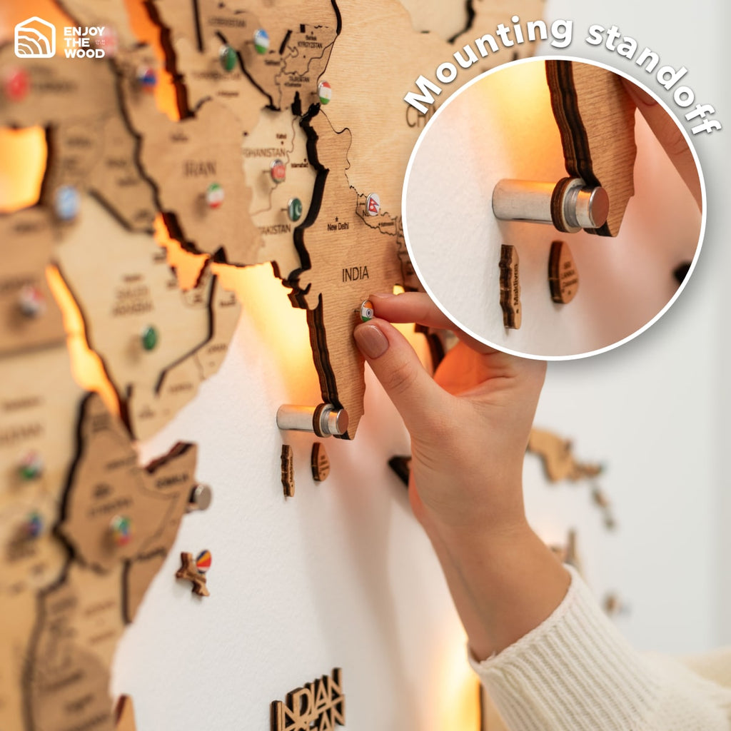 Wooden 3D LED World Map — Glow Light Wall Art