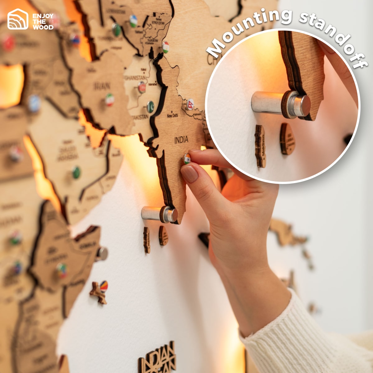 Wooden 3D LED World Map — Glow Light Wall Art