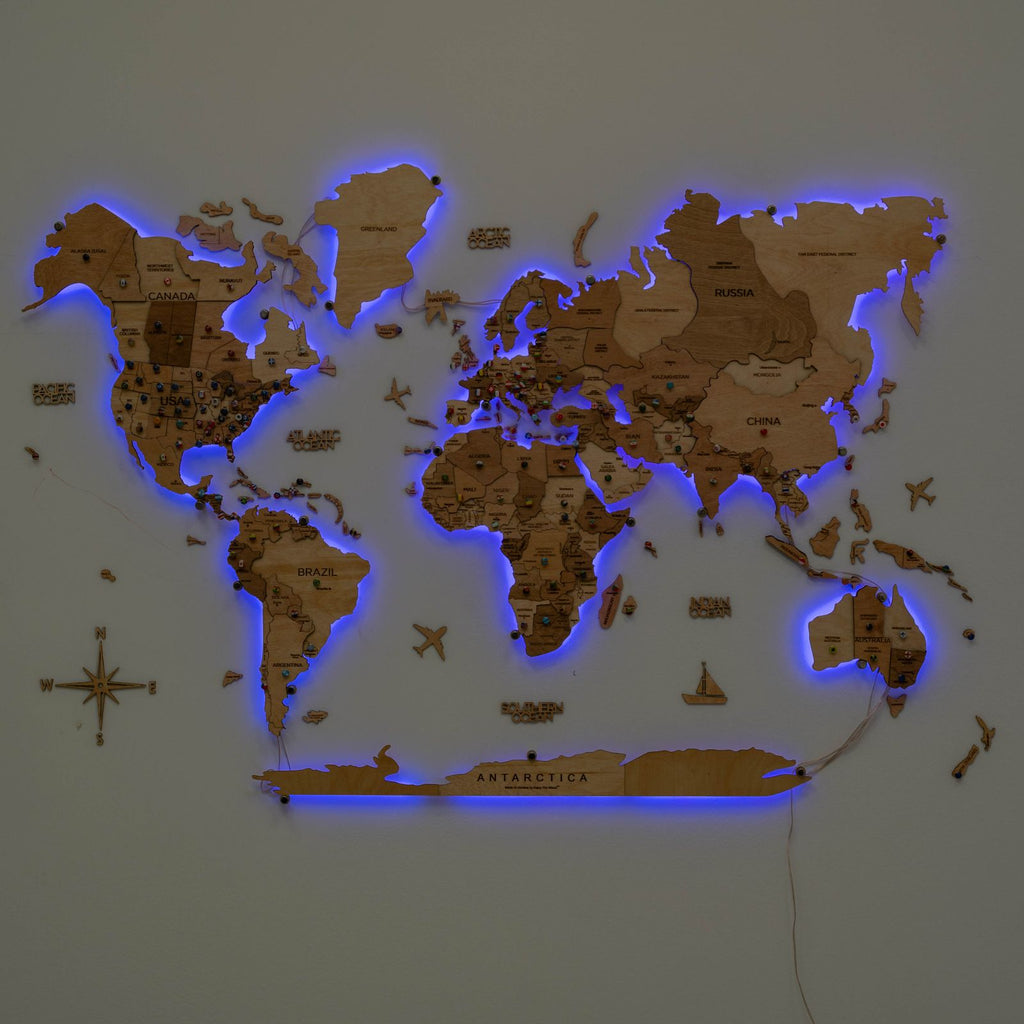 Wooden 3D LED World Map — Glow Light Wall Art
