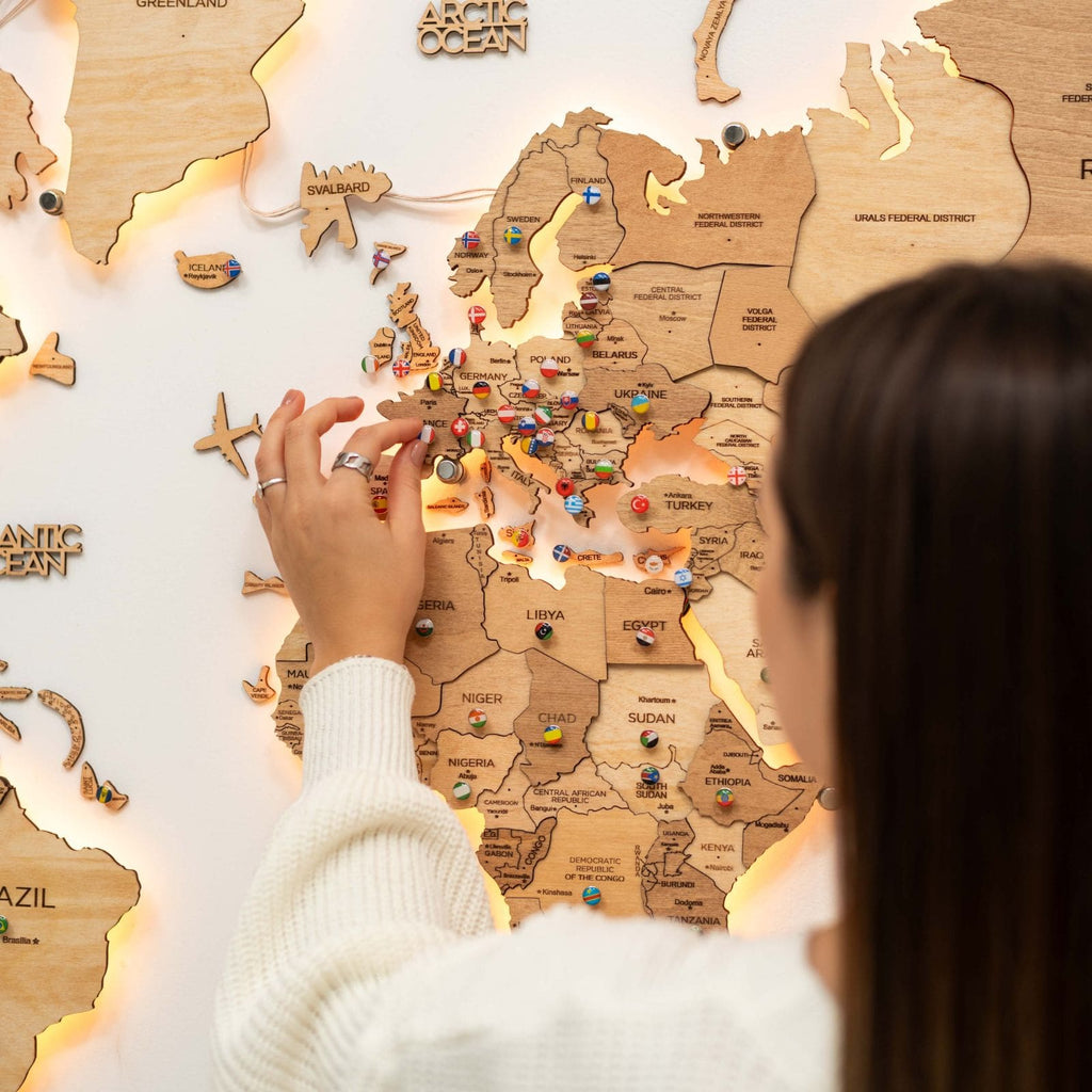 Wooden 3D LED World Map — Glow Light Wall Art