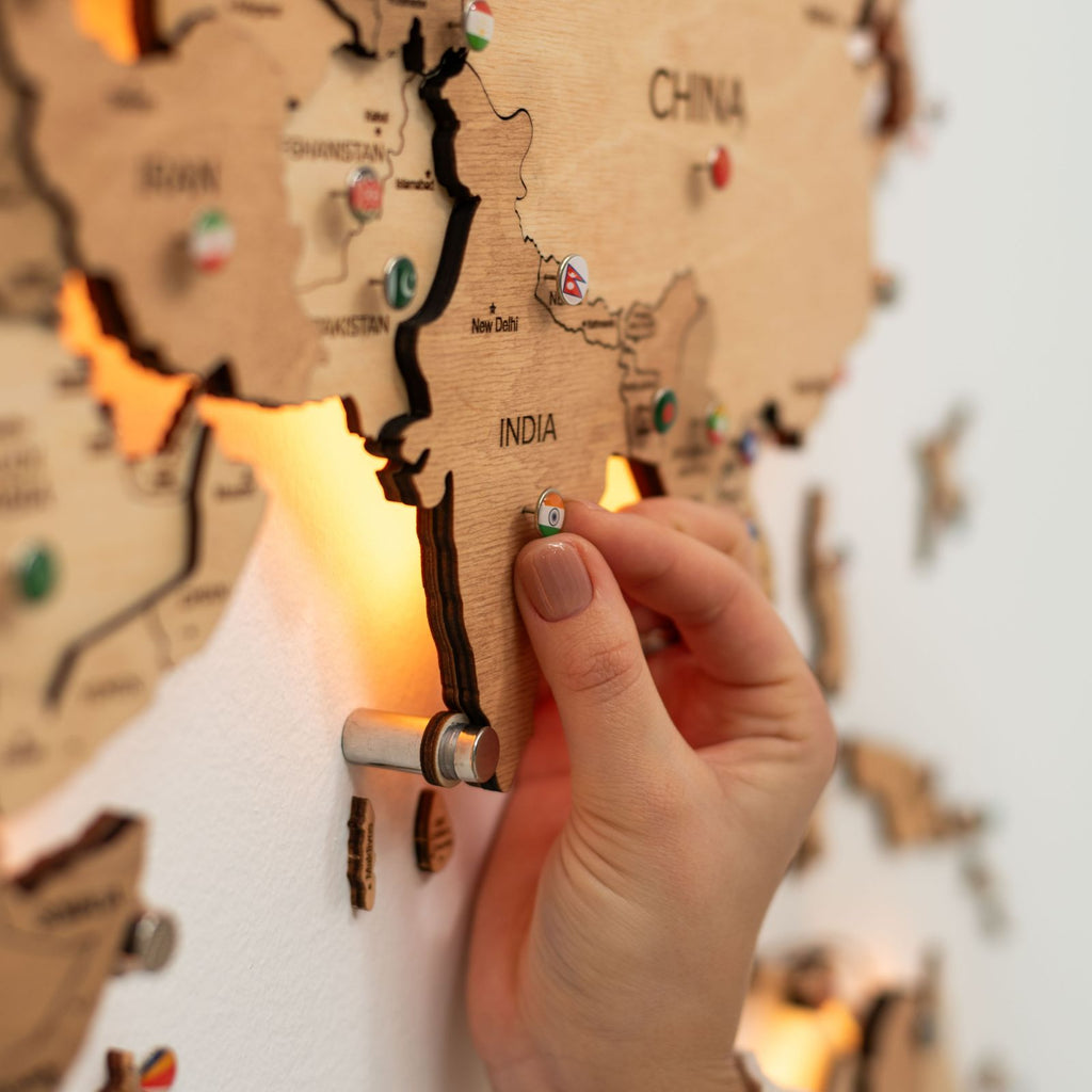 Wooden 3D LED World Map — Glow Light Wall Art