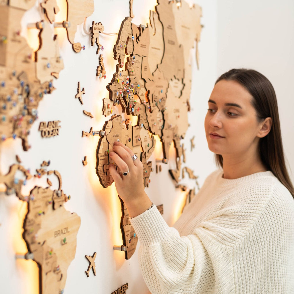 Wooden 3D LED World Map — Glow Light Wall Art