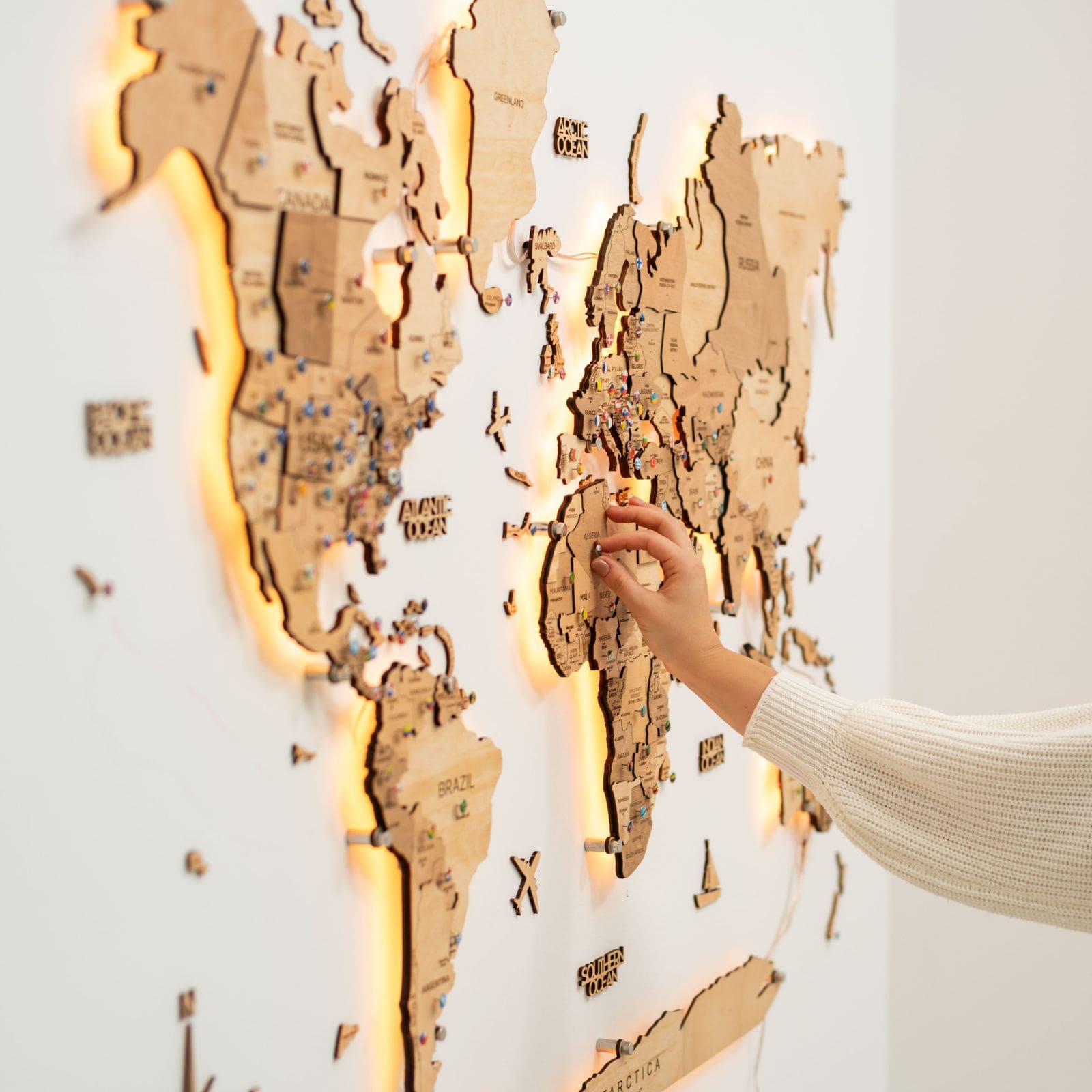 Wooden 3D LED World Map — Glow Light Wall Art