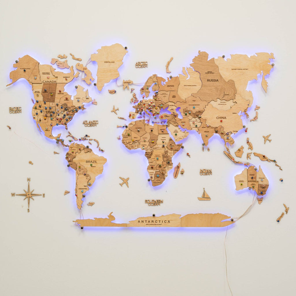 Wooden 3D LED World Map — Glow Light Wall Art