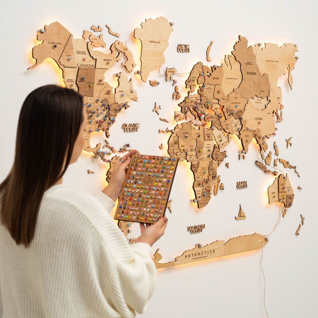 Wooden 3D LED World Map — Glow Light Wall Art