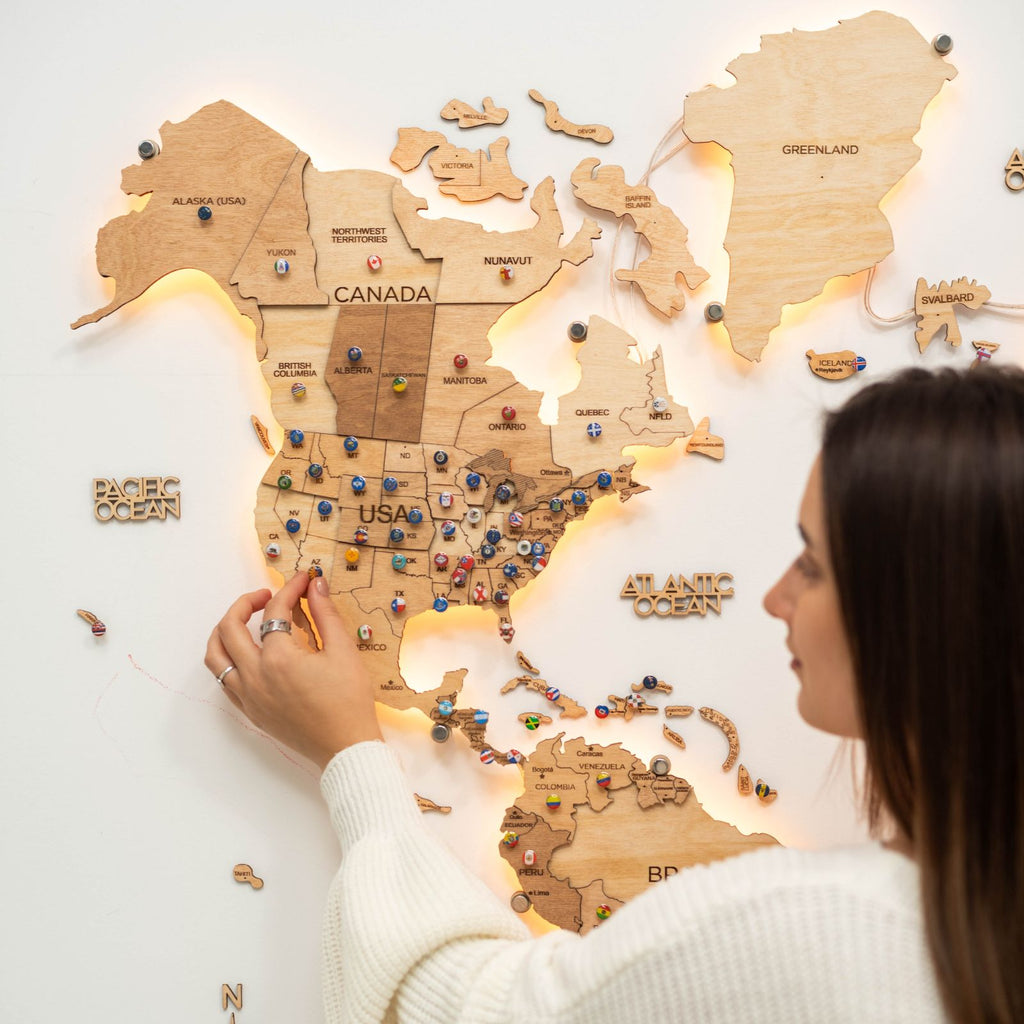 Wooden 3D LED World Map — Glow Light Wall Art