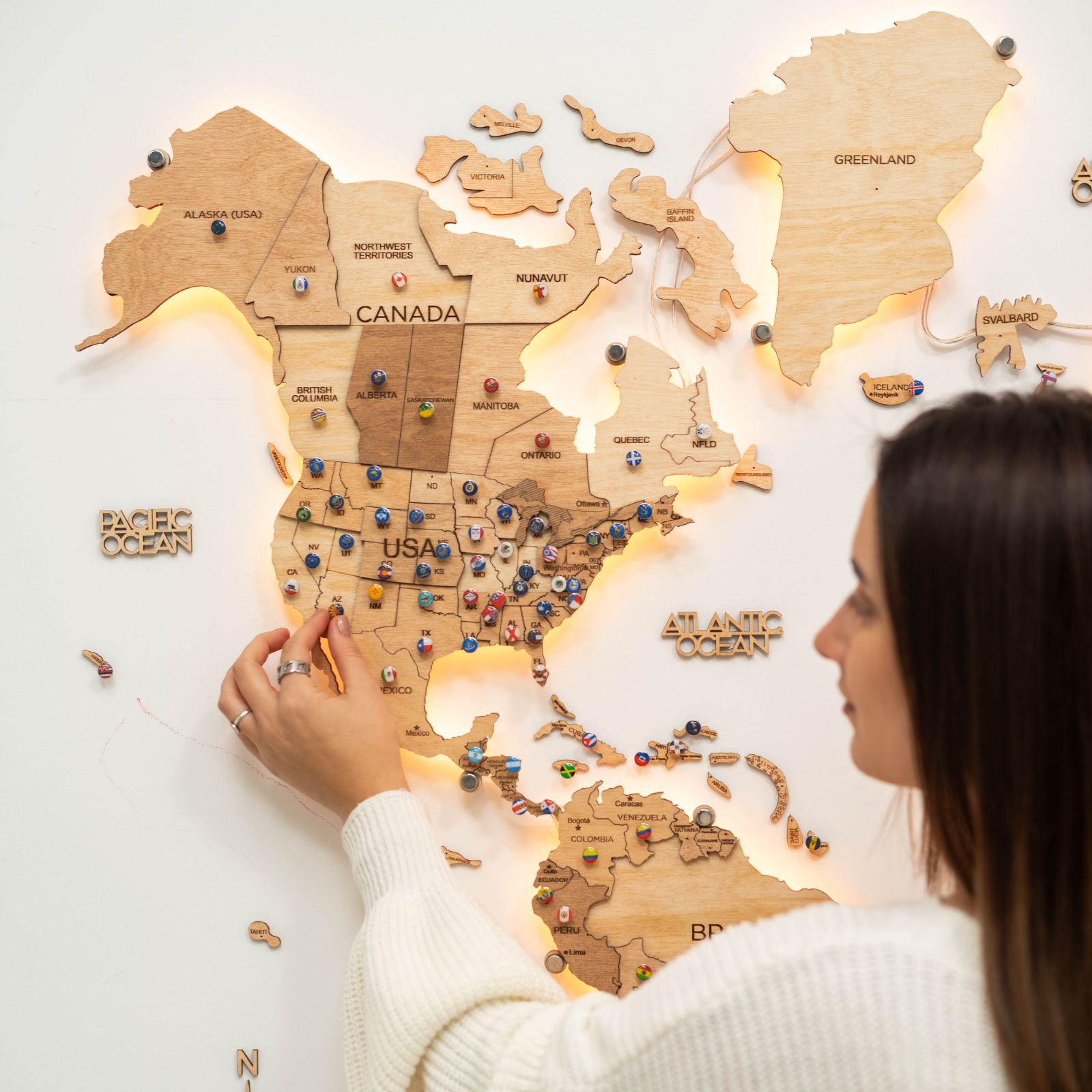 Wooden 3D LED World Map — Glow Light Wall Art